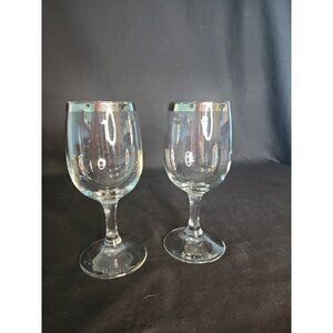 Pair Of  Vintage Wine Glasses Silver Band Clear Glass Wedding Anniversary